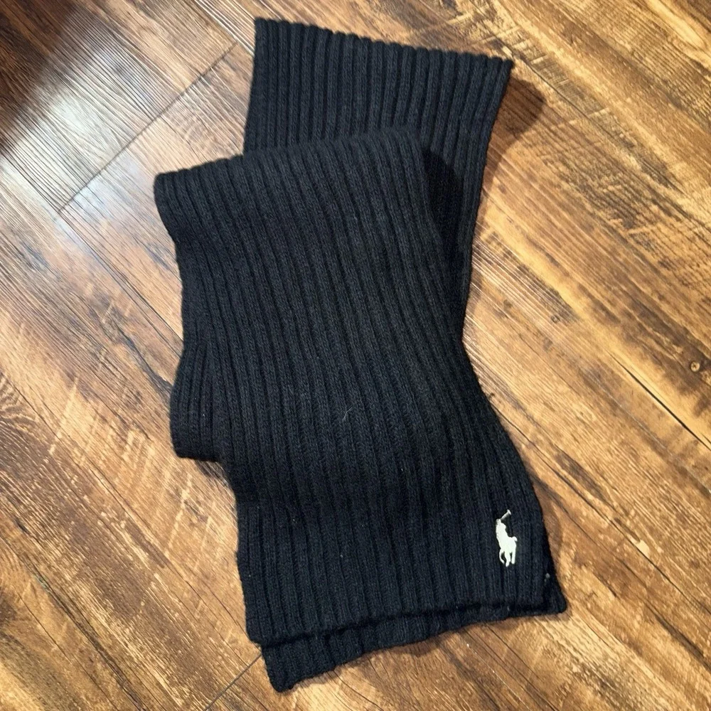 Polo Ralph Lauren Black Unisex Lambswool Knit Scarf